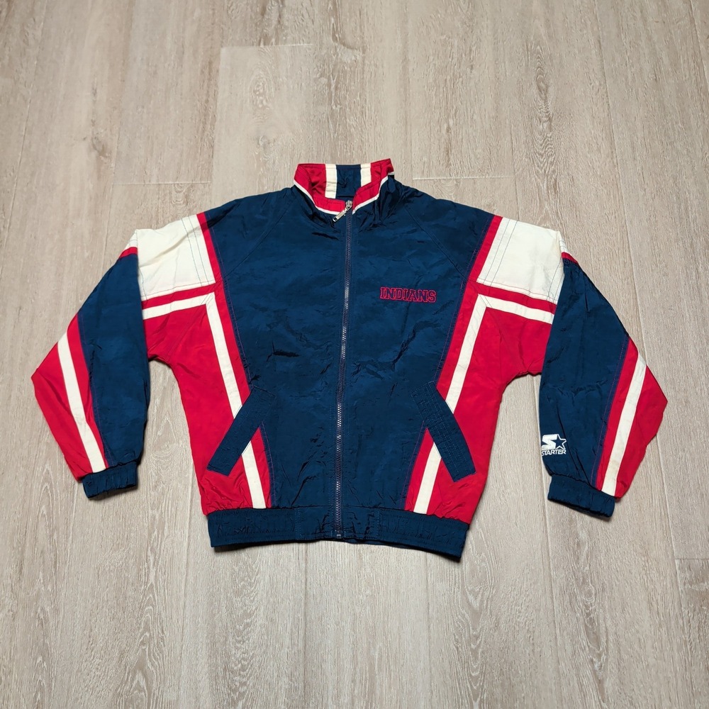 Vintage 90s Starter Cleveland Indians Jacket Youth L‎ Navy Blue MLB Chief Wahoo